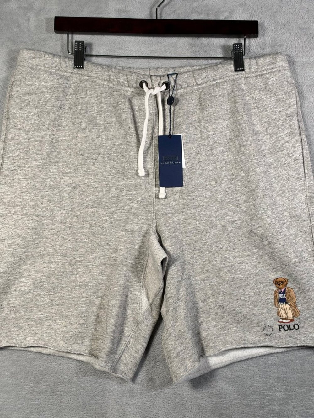 Polo Ralph Lauren Shorts Mens L Gray Polo Bear Vintage Fleece Raw Hem Drawstring